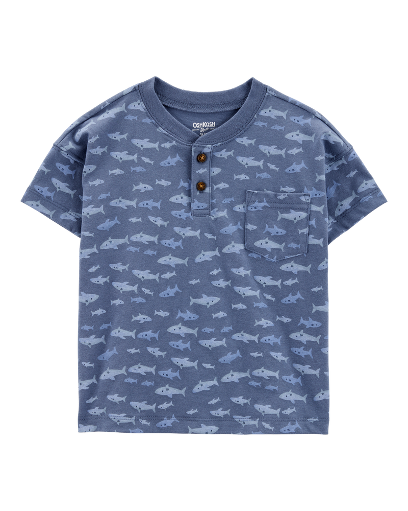 Toddler Henley Fish Print Shirt - Blue