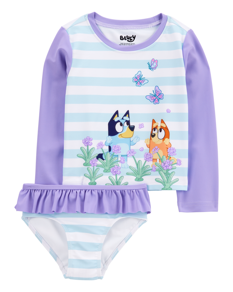 Toddler Bluey™ 2-Piece Rashguard Swimsuit Set - Blue/Purple